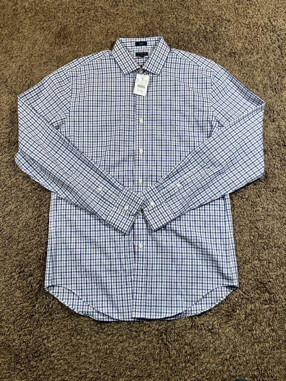 J.CREW White Blue Purple Plaid Long Slim Sleeve Button-Up Shirt